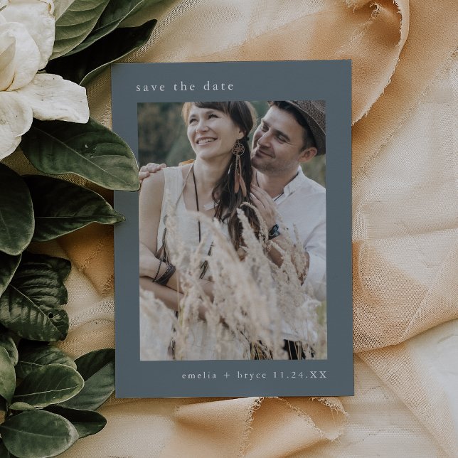 Reserve A Data Foto EMELIA Winter Minimalist Dusty Blue Weding (EMELIA Photo Winter Minimalist Dusty Blue Wedding Save The Date)