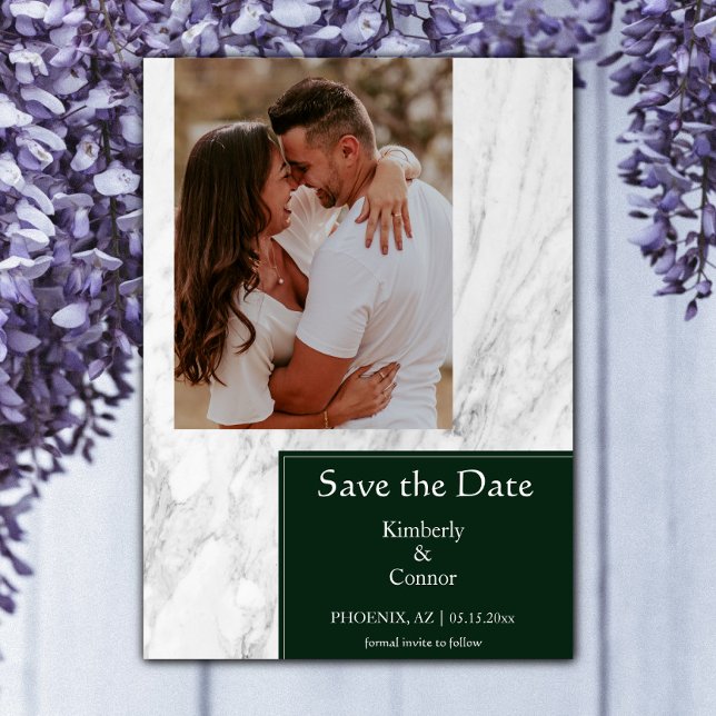 Reserve A Data Foto Esmeralda Verde Simples Mármore (Emerald Green Simple Marbled Photo Save the Date)