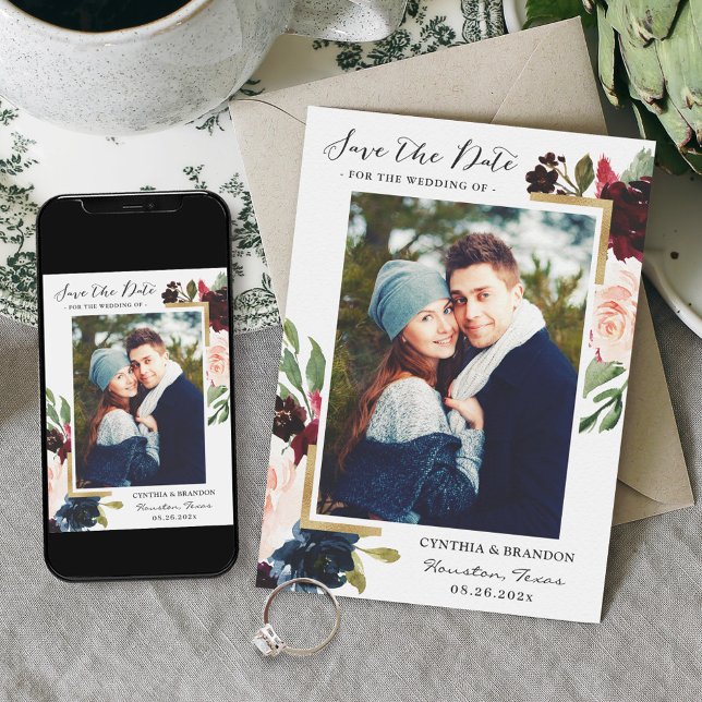 Reserve A Data Foto Floral de Blush de Frame Moderno (Criador carregado)