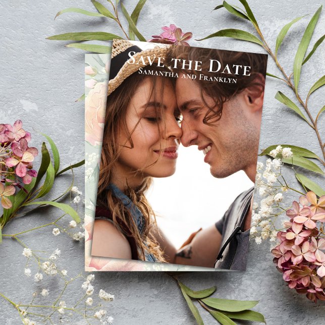 Reserve A Data Foto Floral de Foto Elegante (Wedding save the date photo card. )