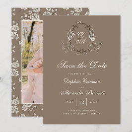 Reserve A Data Foto Floral Marrom Monogramada Vintage