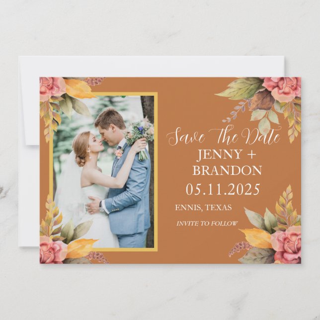 Reserve A Data Foto Floral Terracotta de outono Elegante (Frente)