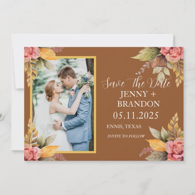 Reserve A Data Foto Floral Terracotta de outono Elegante (Frente)