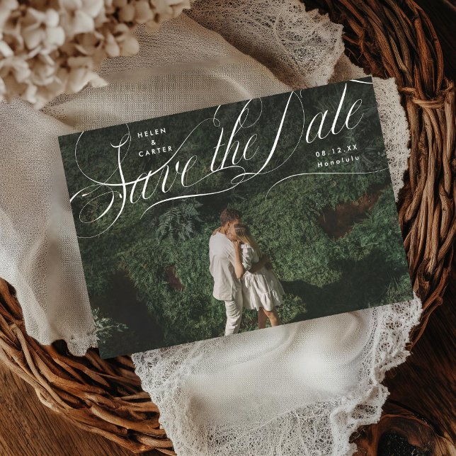 Reserve A Data Foto florescente de Script Elegante (Criador carregado)