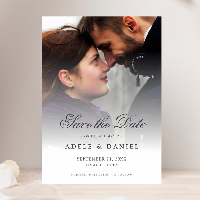Reserve A Data Foto frente e verso do script elegante Salvar o ca ("Save the Date" Wedding Photo Card)