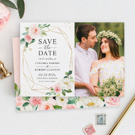 Reserve A Data Foto Geométrica Dourada Floral Elegante Blush