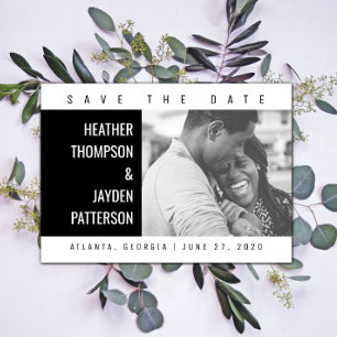 Reserve A Data Foto geométrica em negrito Salvar a Data Preto