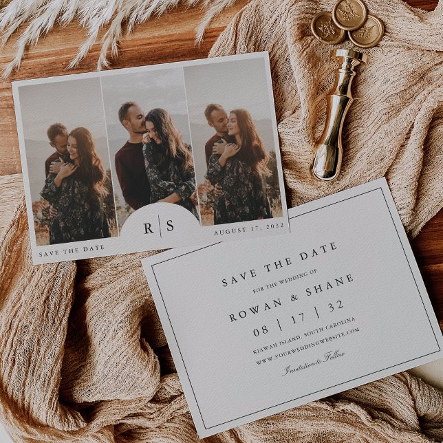 Reserve A Data Foto Horizontal Clássica em Preto e Ecru (Criador carregado)