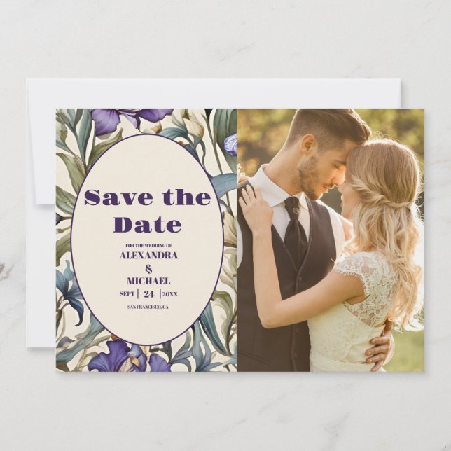 Reserve A Data Foto Íris Roxa Casamento Art Nouveau (Frente)