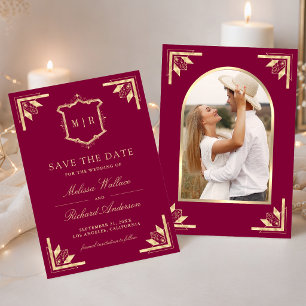 Reserve A Data Foto Magenta Casamento Monograma Gold Crest