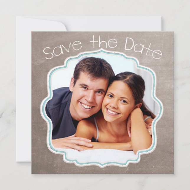 Reserve A Data Foto Marrom e Azul Moderno Save the Date (Frente)