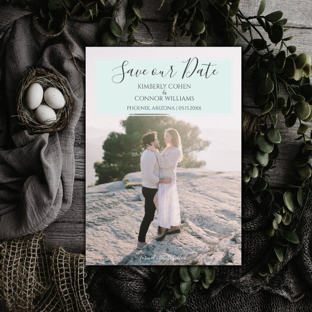 Reserve A Data Foto Moderna Salva a Data | Mint Green (Mint Green Modern Photo Save the Date)
