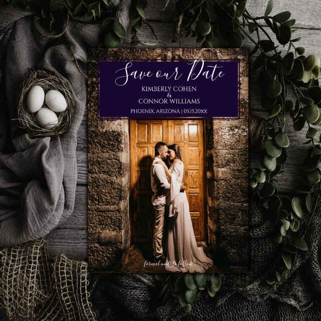 Reserve A Data Foto Moderna Salva a Data | Roxo (Purple Modern Photo Save the Date)