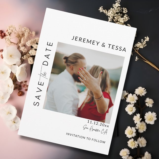Reserve A Data Foto Moderna Simples em Preto e Branco (Modern Simple Black and White Photo Save The Date
)