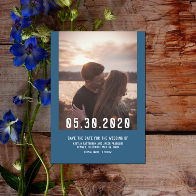 Reserve A Data Foto moderna simples Salva a data | Azul (Simple Modern Photo Save the Date - blue)