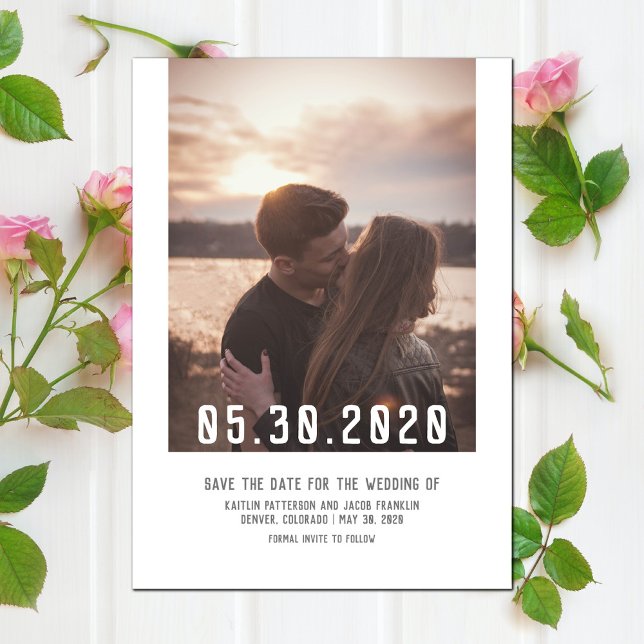 Reserve A Data Foto moderna simples Salva a data | Branco (Simple Modern Photo Save the Date - White)