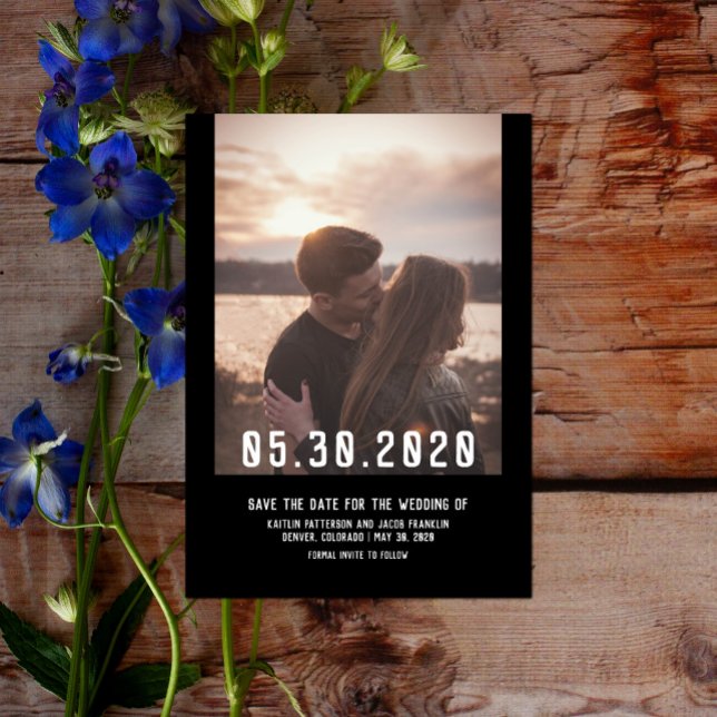 Reserve A Data Foto moderna simples Salva a data | Preto (Simple Modern Photo Save the Date - Black)