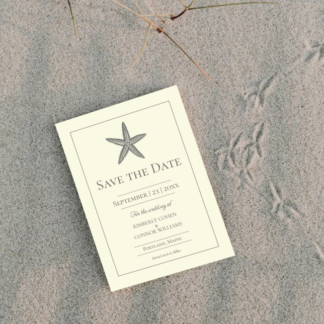 Reserve A Data Foto Monograma Estrela do Mar Amarela (Yellow Starfish Monogram Photo Save the Date)