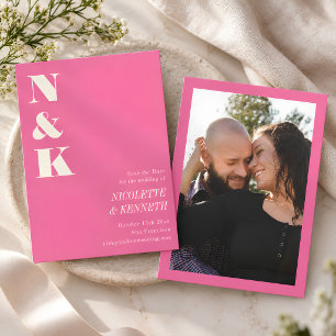 Reserve A Data Foto Monograma Moderno Minimalista Ousado Rosa Vib
