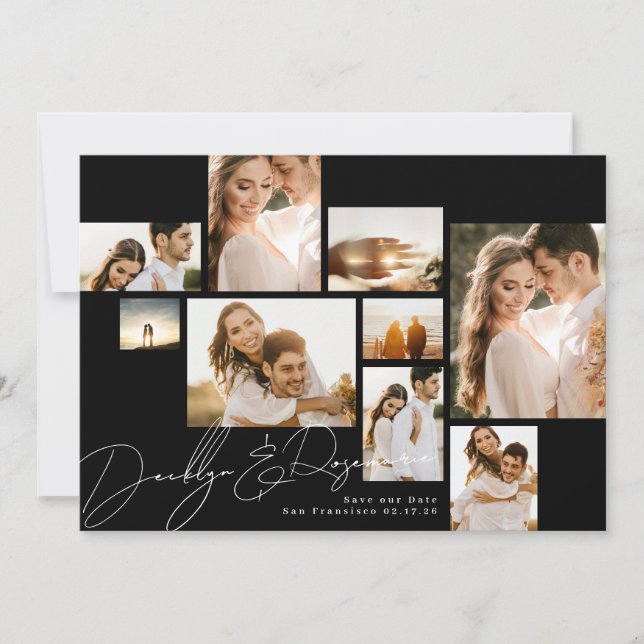 Reserve A Data Foto Múltipla de Código Qr de Colagem Elegante (Frente)