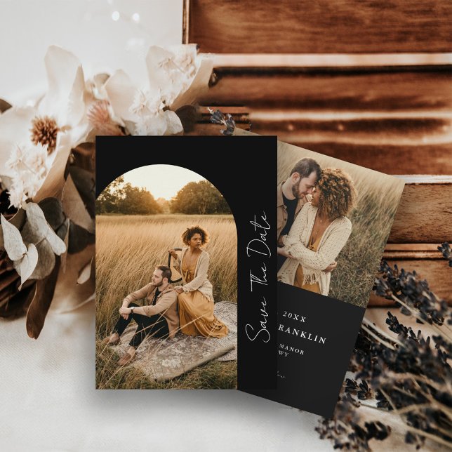 Reserve A Data Foto Negra de Casamento de Quadro Arranjado Modern (Criador carregado)