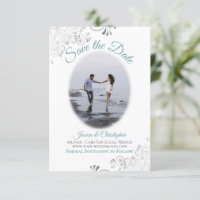 Foto Oval Simples de Casamento Elegante Teal & Whi