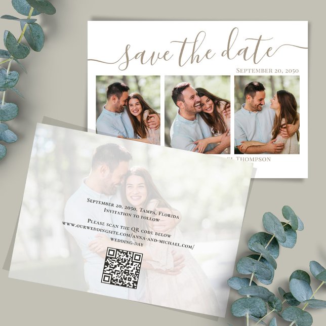 Reserve A Data Foto para salvar a data: casamento simples (Wedding save-the-date photo card with a scannable QR code. )
