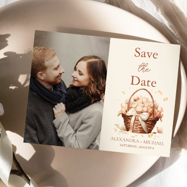 Reserve A Data Foto Pastel Soft Blush Peach Casamento Floral (Criador carregado)