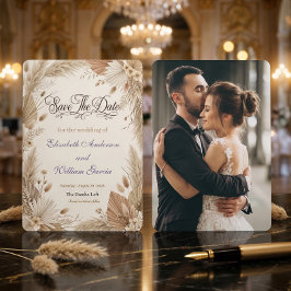 Reserve A Data Foto Personalizada Boêmio Pampas Floral Rústico