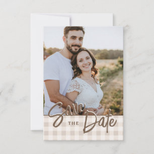 Reserve A Data Foto Personalizada Com Save The Date Xadrez Bege