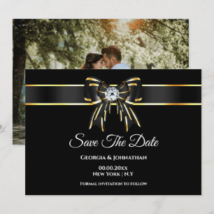 Reserve A Data Foto personalizada do arco de diamante preto DIY 