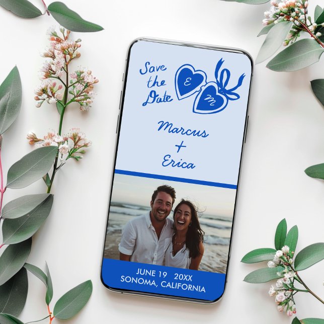 Reserve A Data Foto personalizada do bloqueio cardíaco digital Sa (Digital Download ecard Heart Locket Custom Photo Save the Date Blue
)