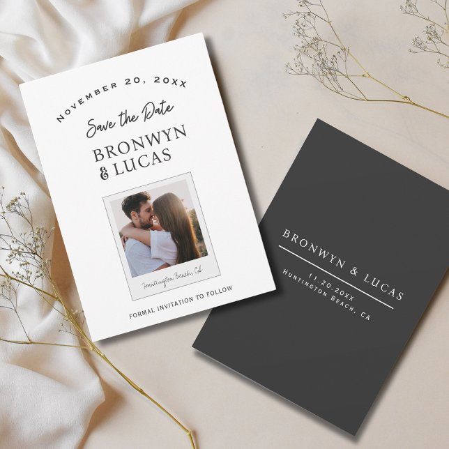 Reserve A Data Foto Polaroid Rústica Moderna em Preto e Branco (Rustic Modern Black and White Polaroid Photo Save The Date
)