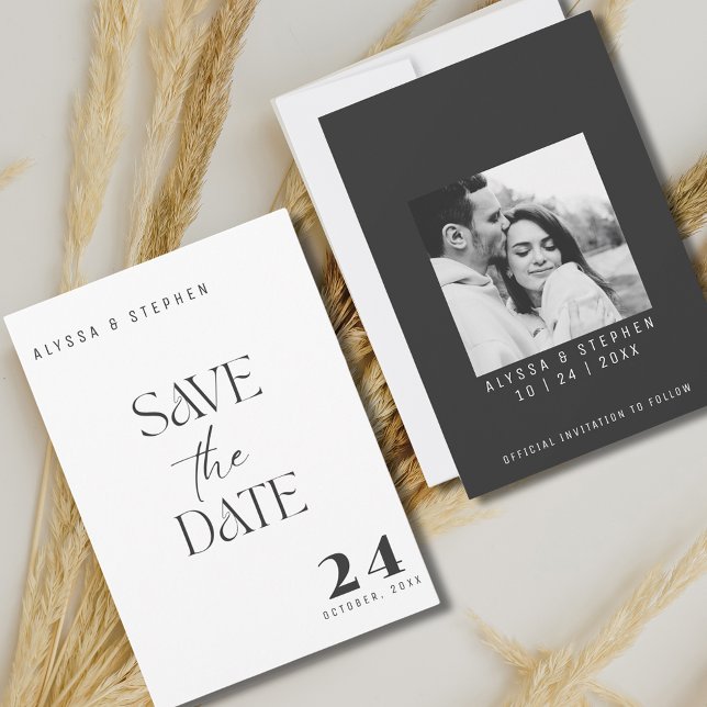 Reserve A Data Foto Preta e Branca Simples e na Moda (Trendy Simple Black and White Photo Save The Date)