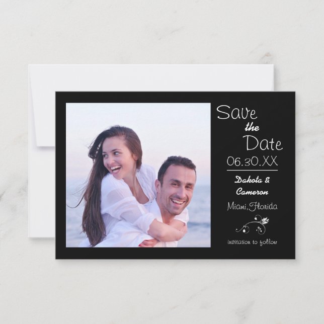 Reserve A Data Foto Preta Horizontal - 3x5 Save the Date (Frente)