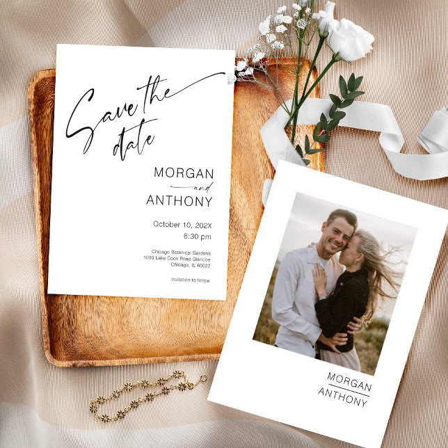 Reserve A Data Foto Preta Mínima E Branca Para Salvar A Data (Criador carregado)