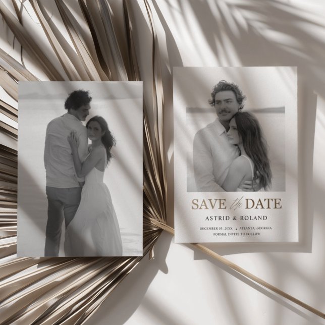 Reserve A Data Foto Preto e Branco com Texto Dourado Save the Dat (Criador carregado)