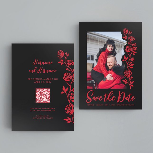Reserve A Data Foto Red Black Hand Desenhado Rosas QR Code Site (Criador carregado)