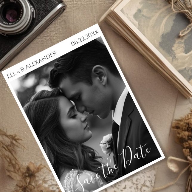 Reserve A Data Foto Romântica Vintage (Romantic Vintage Photo Text Save The Date)