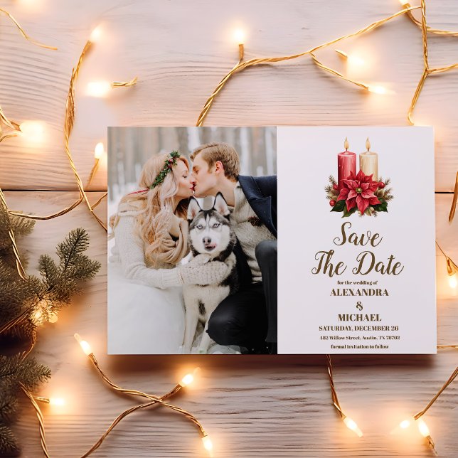 Reserve A Data Foto Rustic Poinsettia Floral Casamento de Natal (Criador carregado)