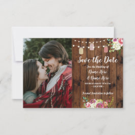 Reserve A Data Foto: Salvar A Data Rustic Jar Wood Floral Invite