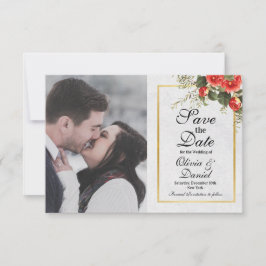 Reserve A Data Foto Salve o Dia Casamento de Natal Vermelho Doura