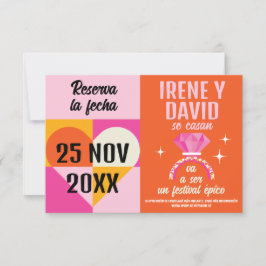 Reserve A Data Foto Save the Date Anillo Festival Naranja y Rosa