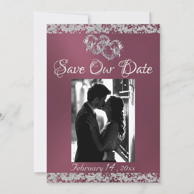 Reserve A Data Foto: Silver Hearts & Glitter - Lavanda (Frente)