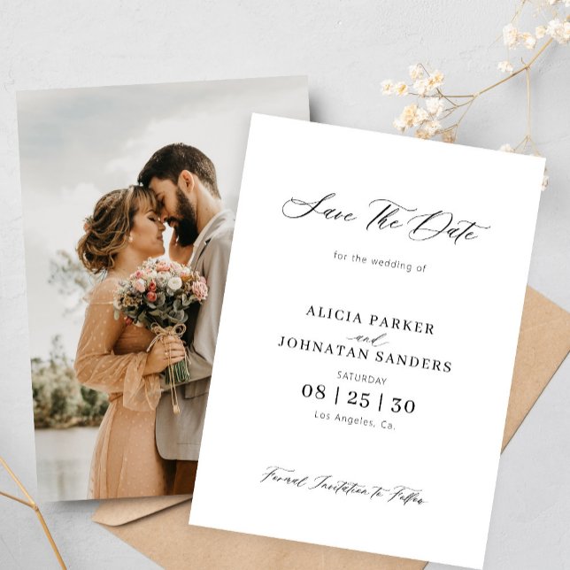 Reserve A Data Foto simples casamento branco e preto (Criador carregado)