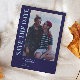 Reserve A Data Foto simples de casamento azul moderno Salve a dat