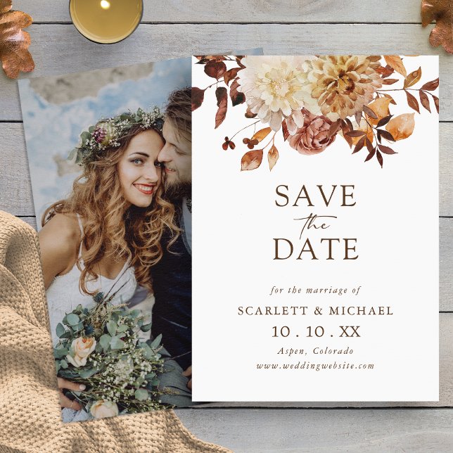 Reserve A Data Foto Simples de Outono para Salvar a Data (Simple Elegant Fall Floral  Photo Save The Date by Painted Paperie
)