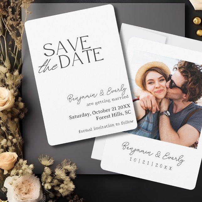 Reserve A Data Foto simples, em preto e branco (Simple Rustic Black and White Photo Save The Date

)