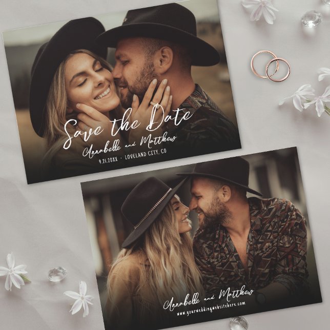 Reserve A Data Foto Simples Escrito Rústico Casamento Boho (Photo Simple Rustic Script Boho Wedding Save the Date)