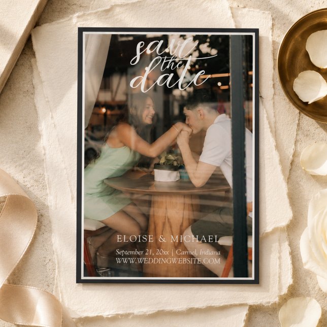 Reserve A Data Foto sobreposta com escrita elegante (Elegant Script Overlay Photo Save The Date)
